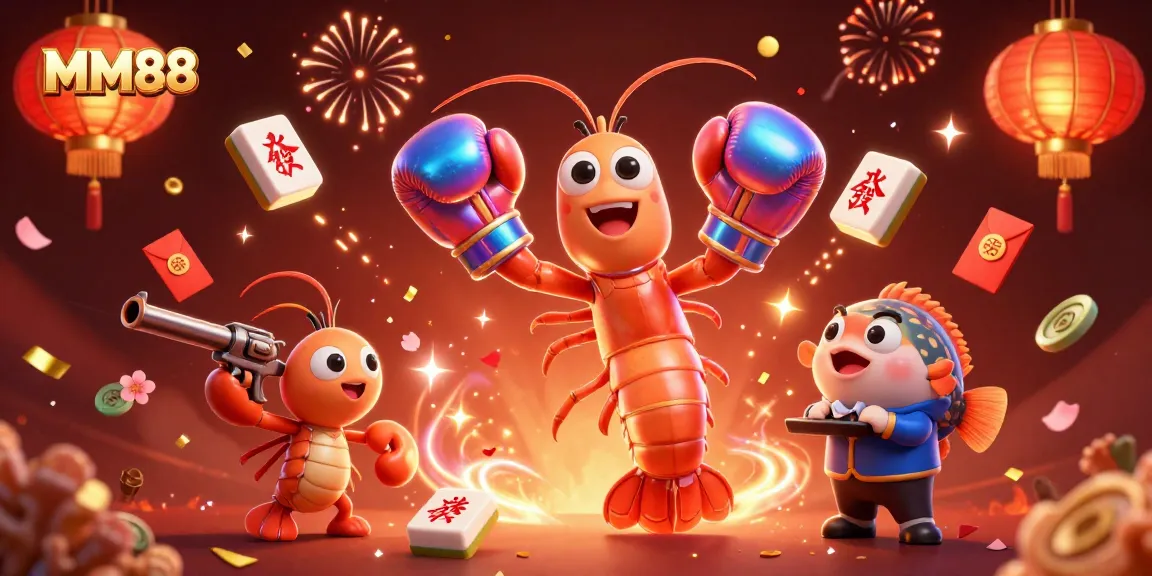 Experience thrilling gaming moments with MM88 as cartoon characters celebrate amidst vibrant casino elements.