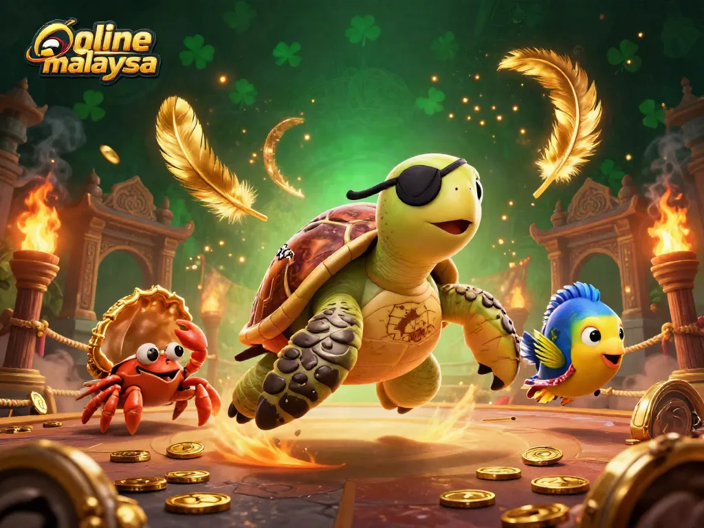 Engaging scene showcasing online casino Malaysia with vibrant characters amidst treasure and gaming elements.