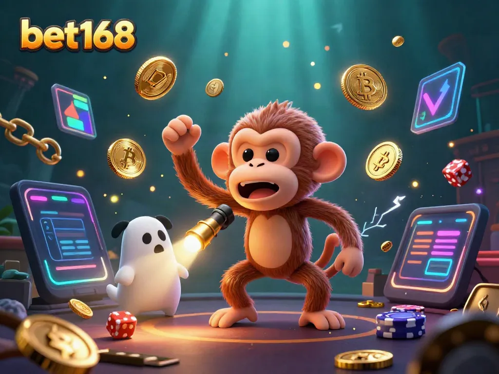 Experience the thrilling chase as the bet168 monkey juggles gold in a haunted casino scene.