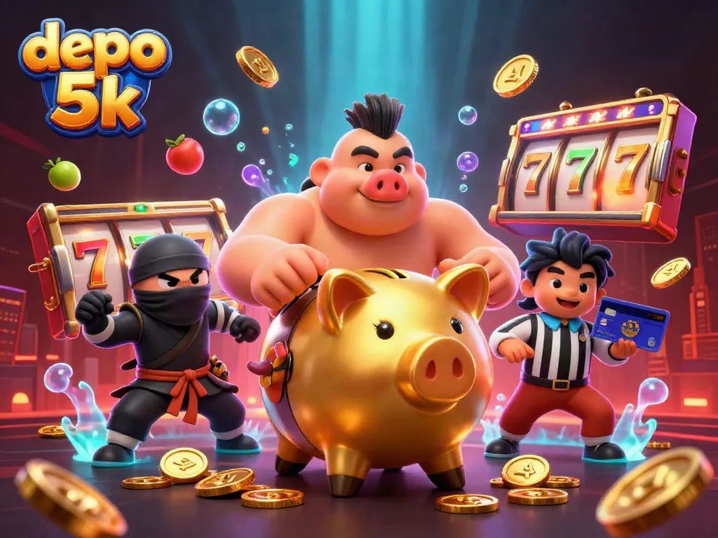 Players engage with exciting slot games and deposit 5k effortlessly in this vibrant scene.