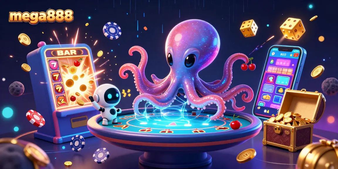 Experience thrilling mega888 gameplay with an alien octopus and casino elements.