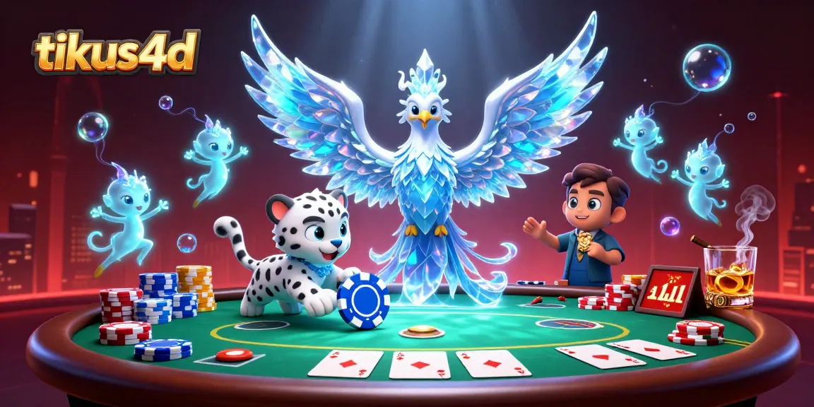 Experience tikus4d with an enchanting ice phoenix and vibrant poker scene in a stunning 3D illustration.