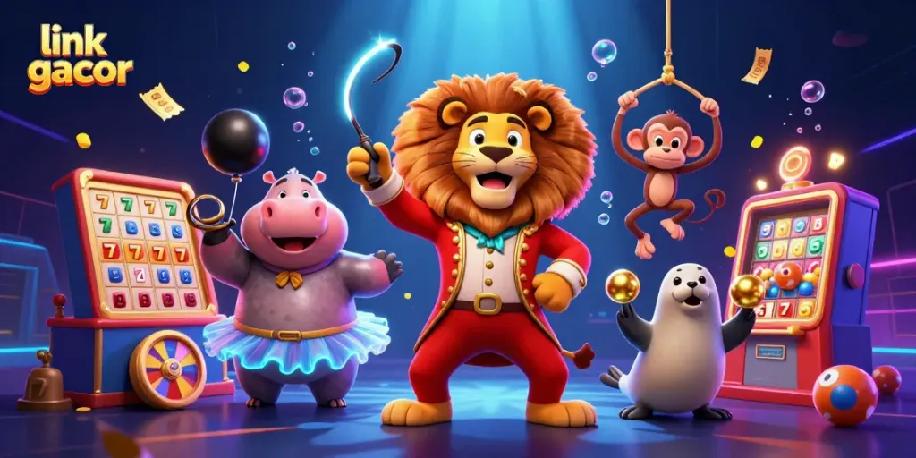 Spin and win big with link gacor as a colorful cartoon circus scene comes alive!