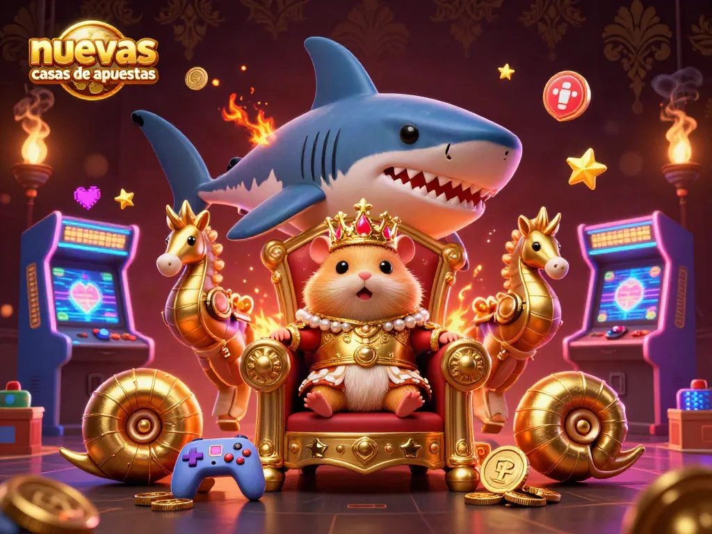 Nuevas casas de apuestas, un rey hámster dorado rodeado de guardias en una escena de casino vibrante.