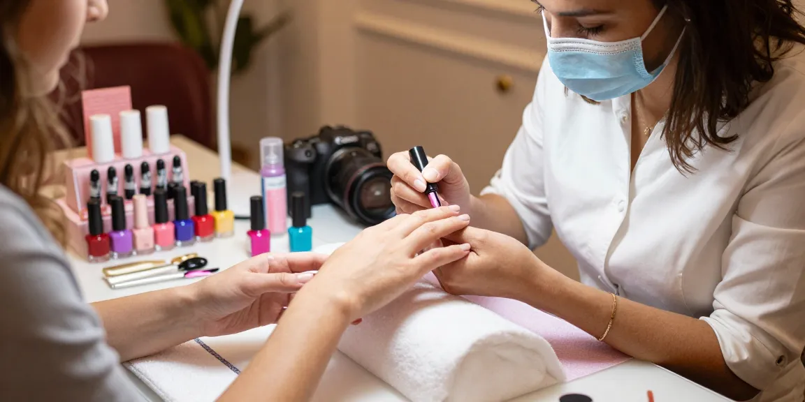 Luxurious manicure at Paradise Nail Beauty with polished nails and beauty products