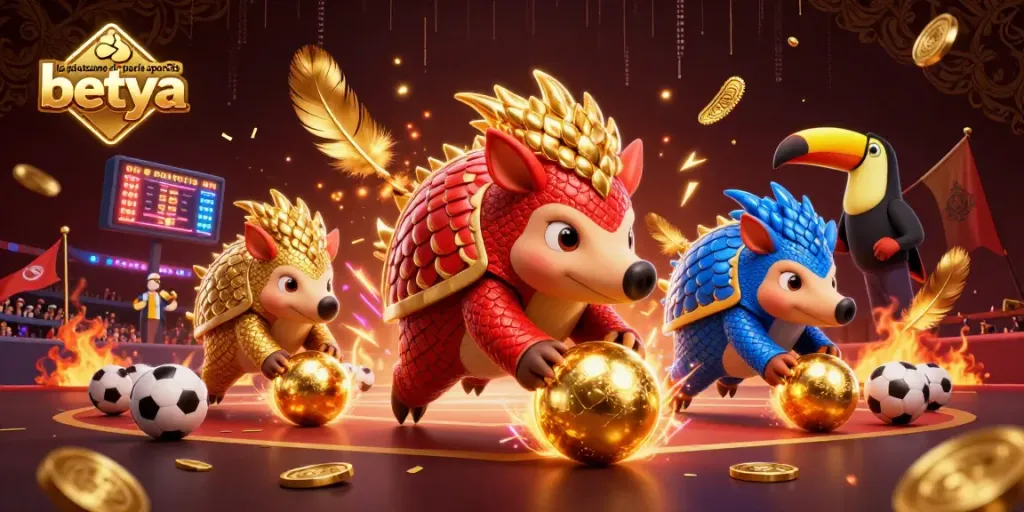 Engage with la plateforme de paris sportifs betya through thrilling sports betting illustrated scene featuring pangolins.