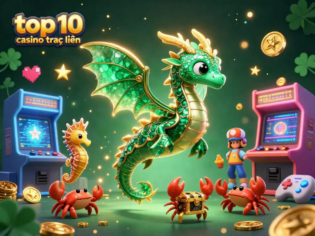 Trải nghiệm sòng bạc trực tuyến hàng đầu với top 10 casino trực tuyến trong hình ảnh cá rồng và kho báu.