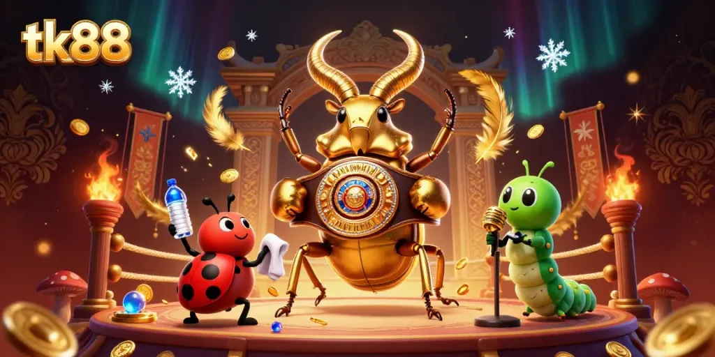Experience excitement with tk88 in a thrilling casino battle scene with vibrant characters.