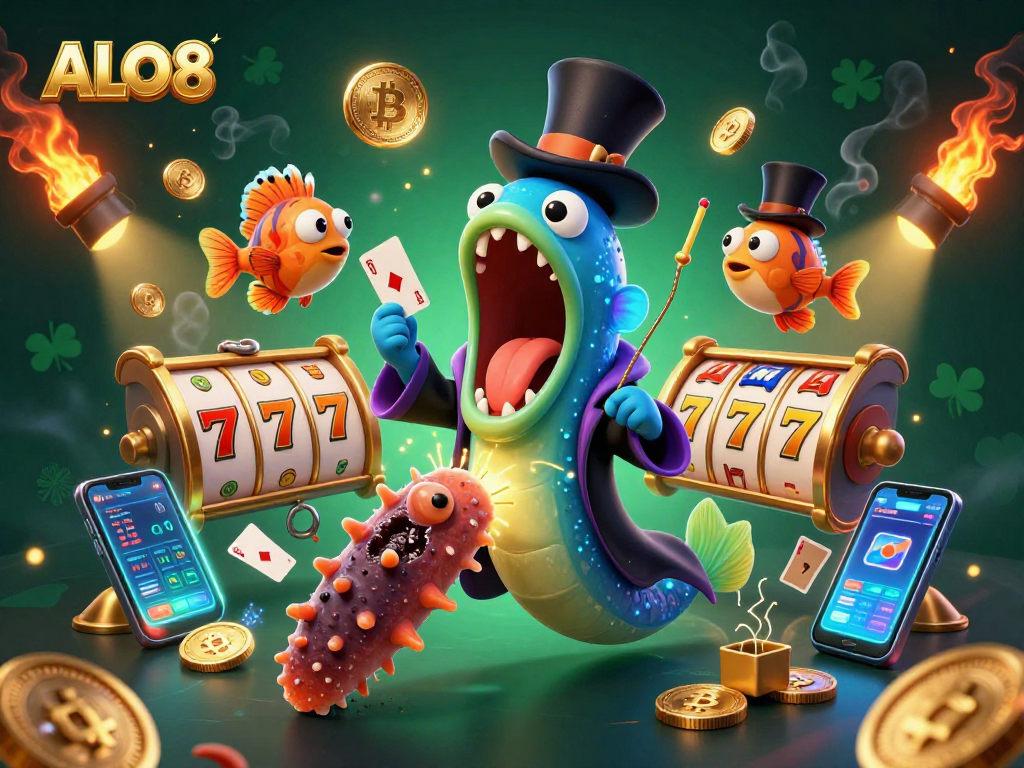 Experience thrilling moments in ALO8 with vibrant casino elements featuring enchanting sea creatures.