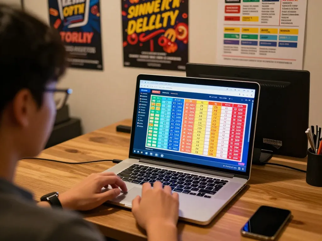 Engaging in online gaming for data sgp results on a laptop in a cozy atmosphere.