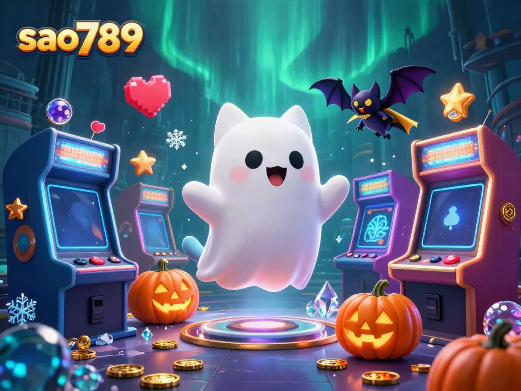 Experience winning thrills at sao789 with ghostly cat and vibrant casino elements in action.