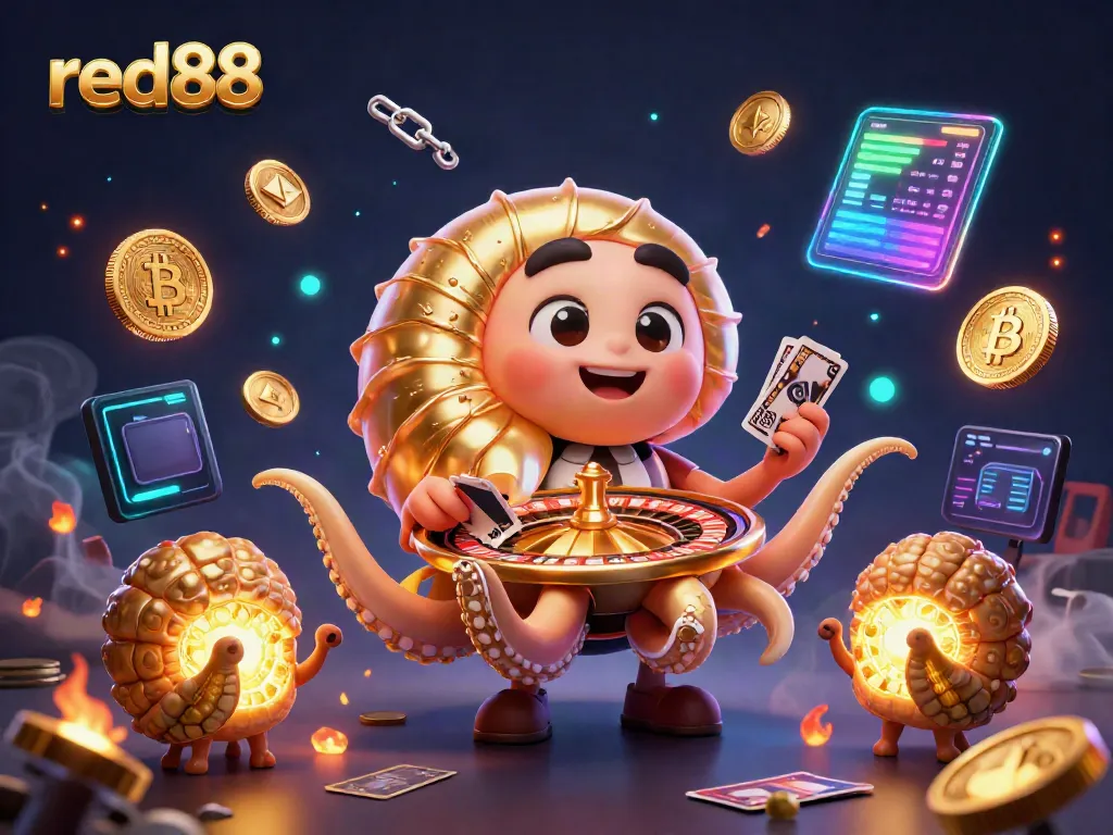 Experience thrilling gameplay with red88's 3D illustration showcasing a vibrant casino atmosphere.