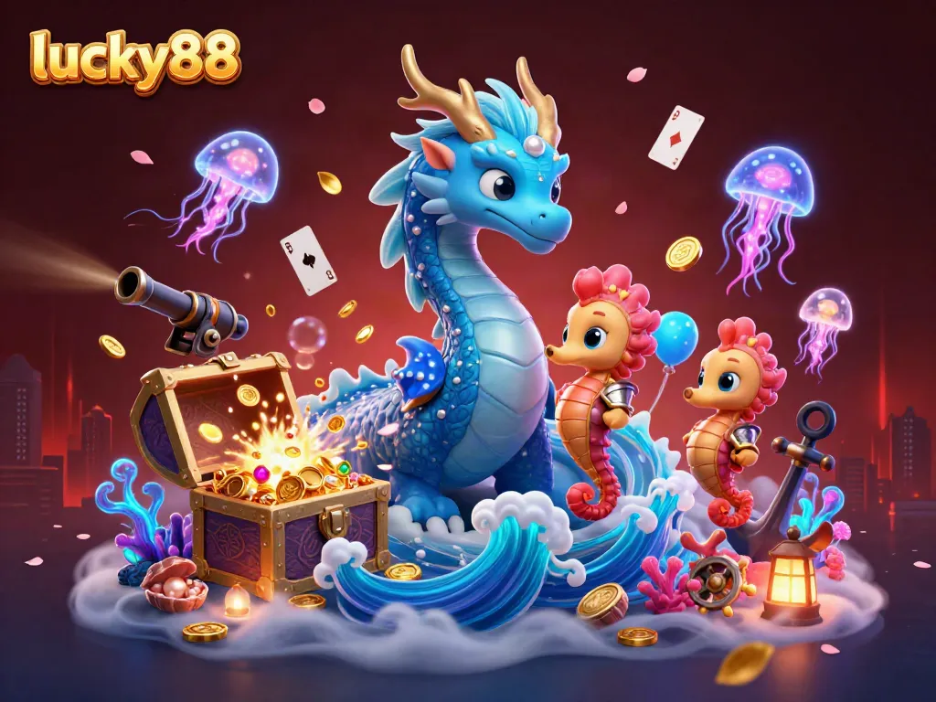 Play the exciting lucky88 game featuring vibrant visuals and dynamic underwater elements in this illustration.