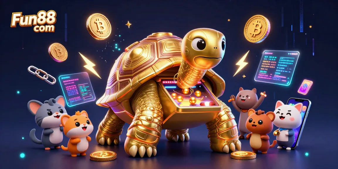 Play exciting games at Fun88 com with a vibrant pinball tortoise and crypto elements.