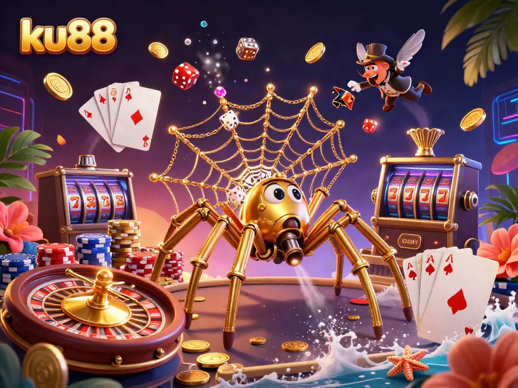 Experience the thrill of ku88 casino games in this vibrant, dynamic 3D illustration.