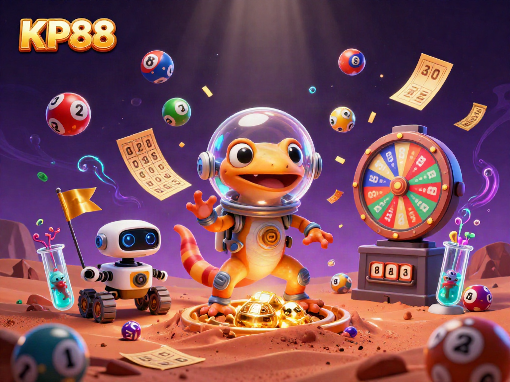 KP88 features a Martian gecko and friends celebrating a vibrant, interactive casino adventure.