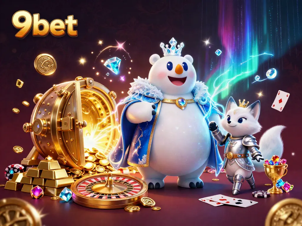 Experience the thrill of 9bet in this exciting casino scene filled with energetic gaming elements.