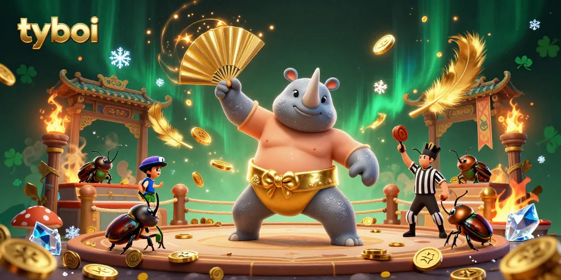Experience thrilling moments with tyboi in an ultra-detailed casino setting featuring a sumo beetle champion.