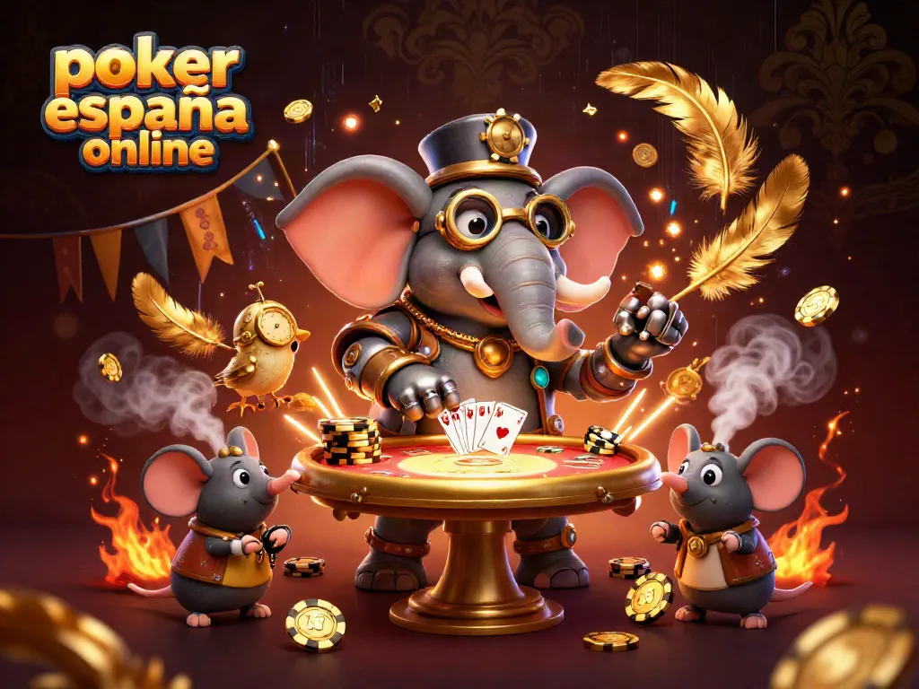 Poker españa online: Jugando al póker con personajes 3D animados en una escena dinámica y colorida.