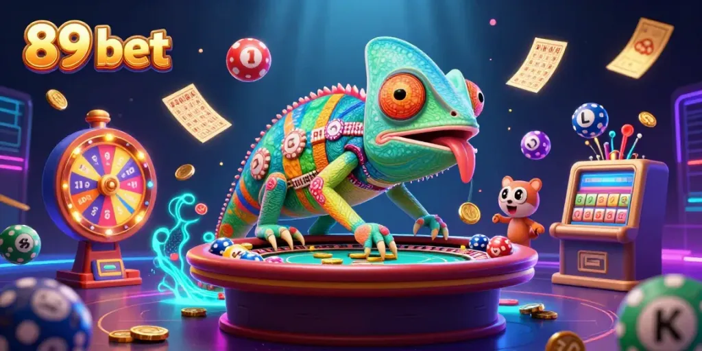 Experience thrilling gaming action at 89 bet with colorful lottery balls and dynamic casino elements.