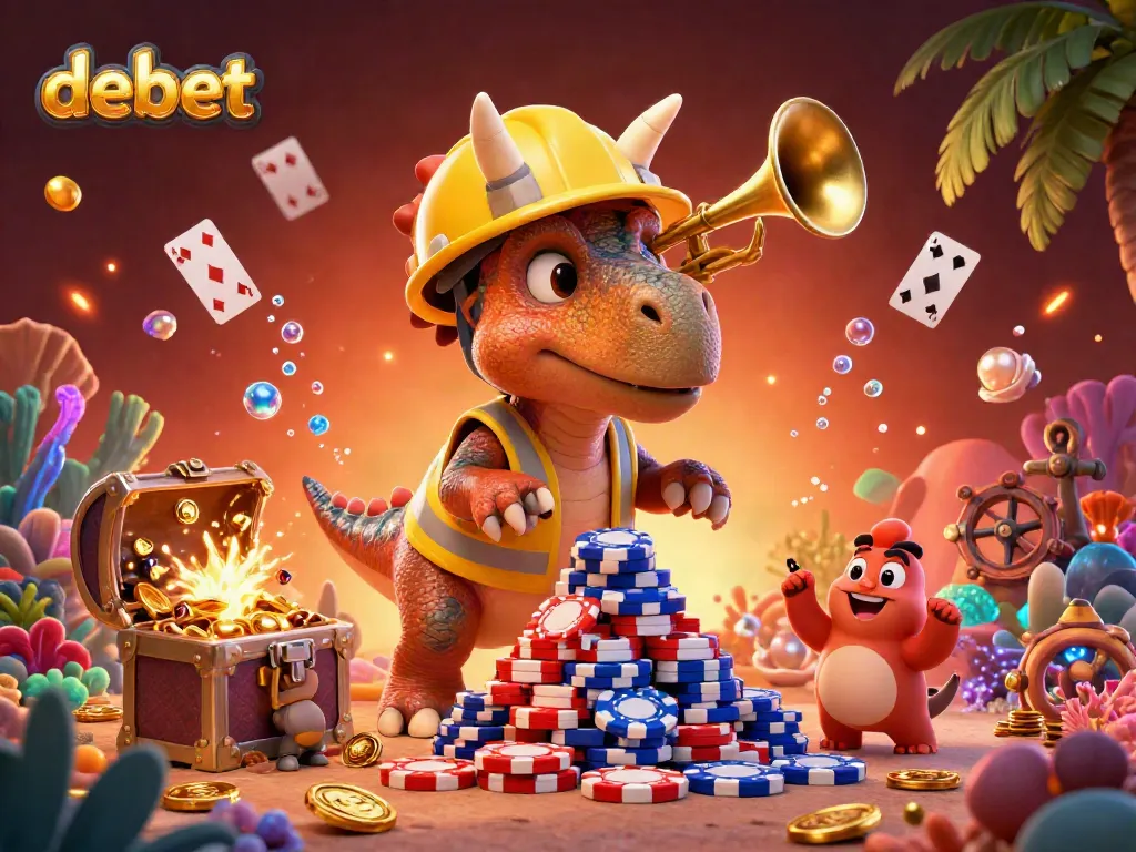 Experience the thrill of debet with a celebration of poker chips, dinosaurs, and underwater treasures.