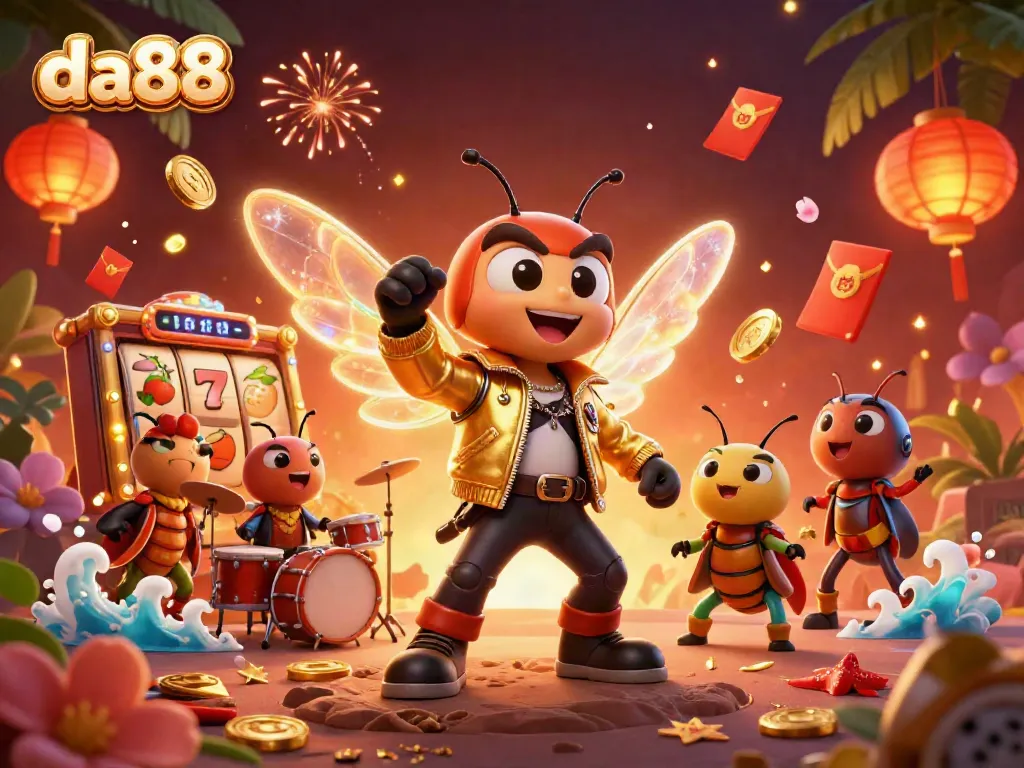 Experience the thrill of da88 with energetic characters and vibrant casino elements in a dynamic 3D scene.