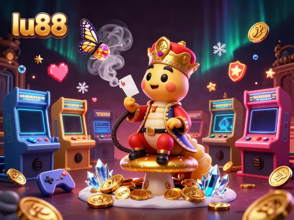 Experience the excitement of lu88 with a vibrant 3D scene featuring a caterpillar master and gaming elements.