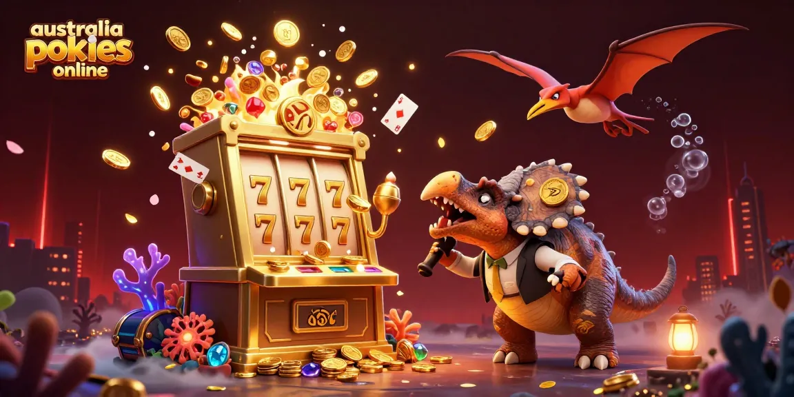 Experience thrilling gameplay at australia pokies online with colorful cartoon dinosaurs winning jackpots and coins.