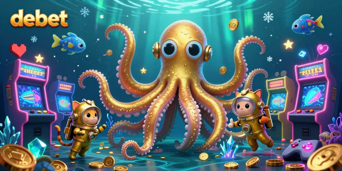 Engage with debet's thrilling casino atmosphere, showcasing a colossal kraken and diving cat in dynamic play.