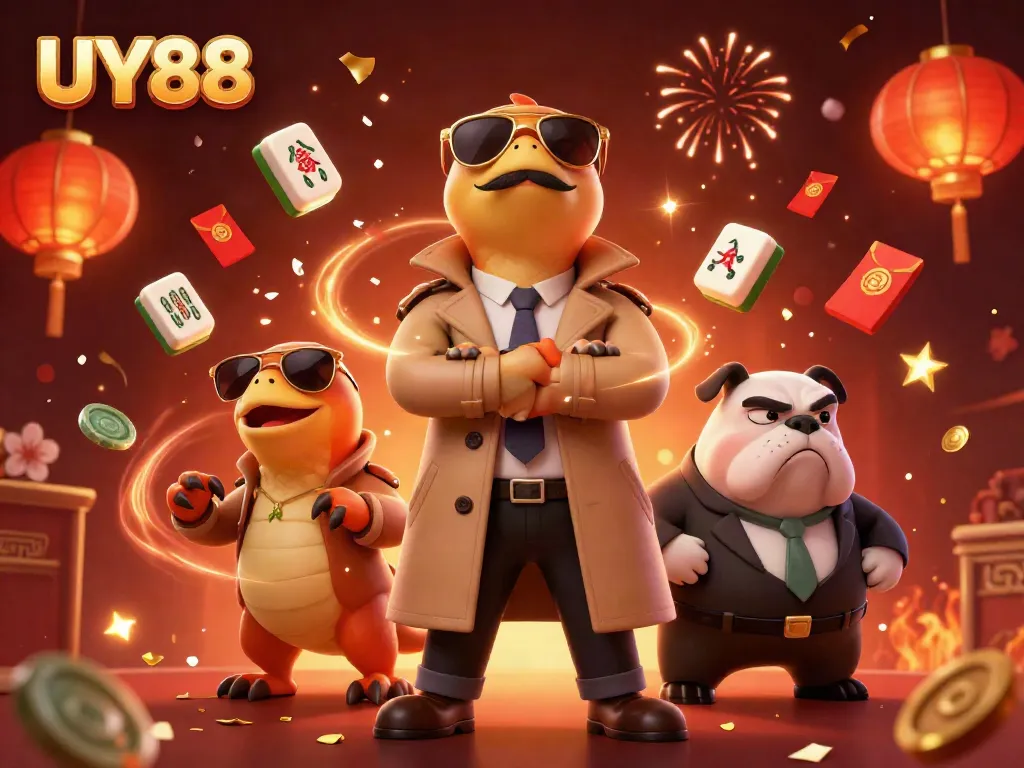 Experience exciting gameplay at UY88 featuring animated characters in a vibrant casino scene.