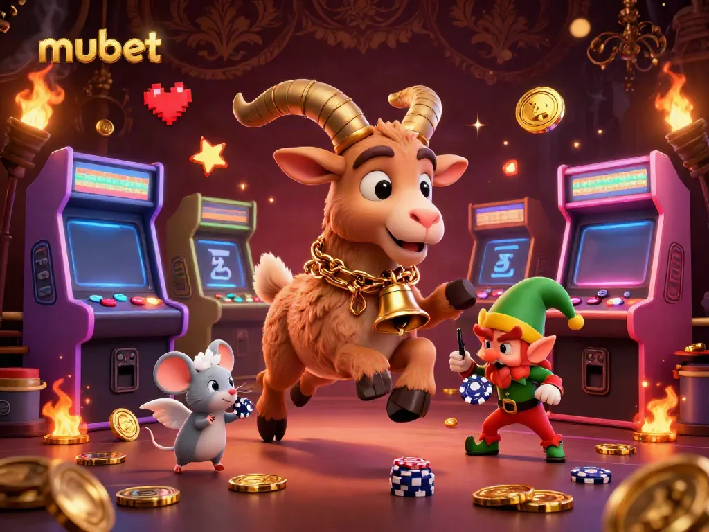 Experience the spooky muBET casino scene with Krampus, an angel mouse, and mischievous gremlins stealing chips.