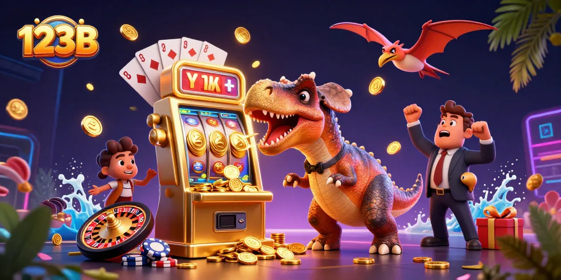 Experience thrilling gameplay at 123B with a pachycephalosaurus winning jackpots in a vibrant casino scene.
