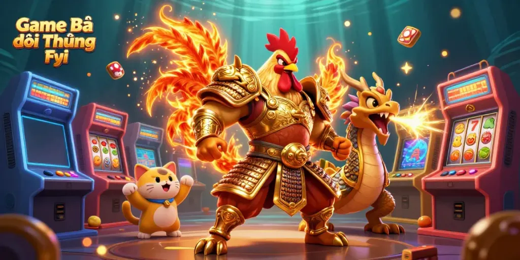 Experience thrilling action with Game Bài Đổi Thưởng Fyi in this vibrant 3D casino scene filled with characters.