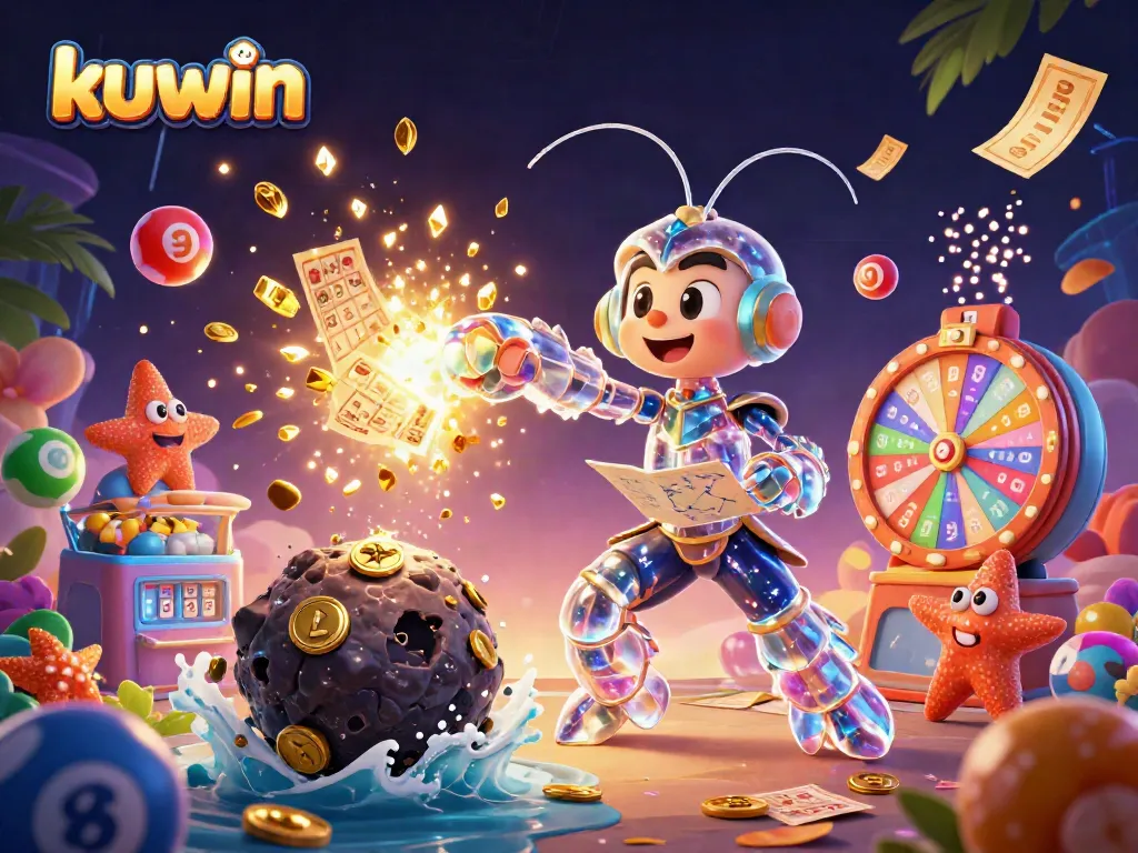 Kuwin brings excitement, capturing a dynamic scene of a galactic mantis shrimp amidst vibrant casino elements.