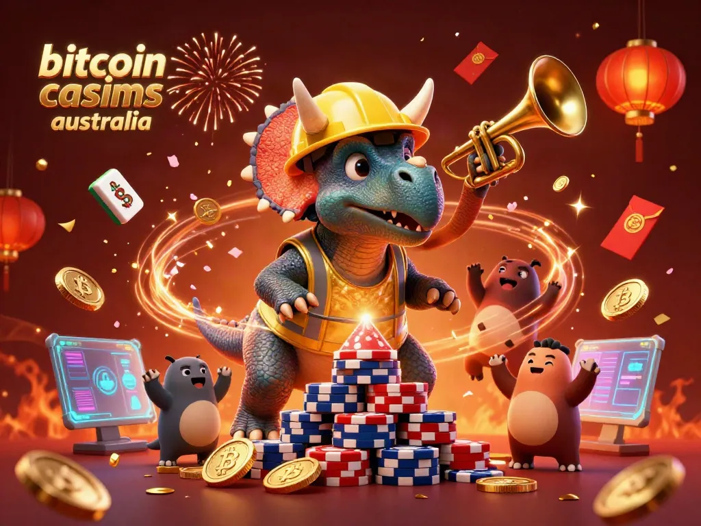 Experience the excitement of bitcoin casinos australia with this vibrant 3D casino-themed illustration.