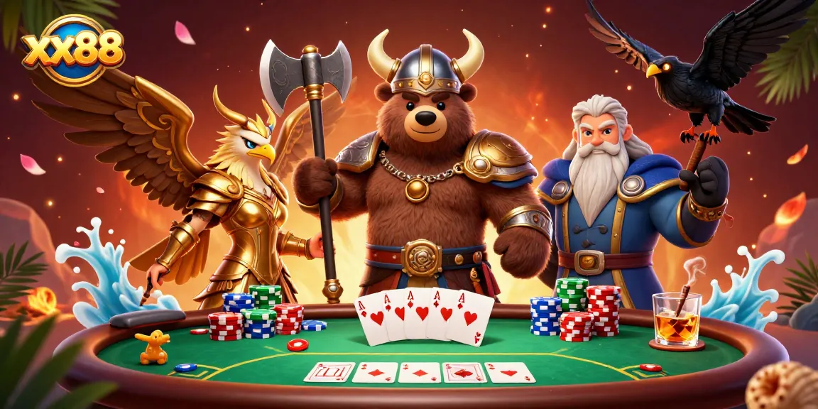 Experience the thrill of xx88 casino games with a vibrant, action-packed 3D scene featuring poker excitement.