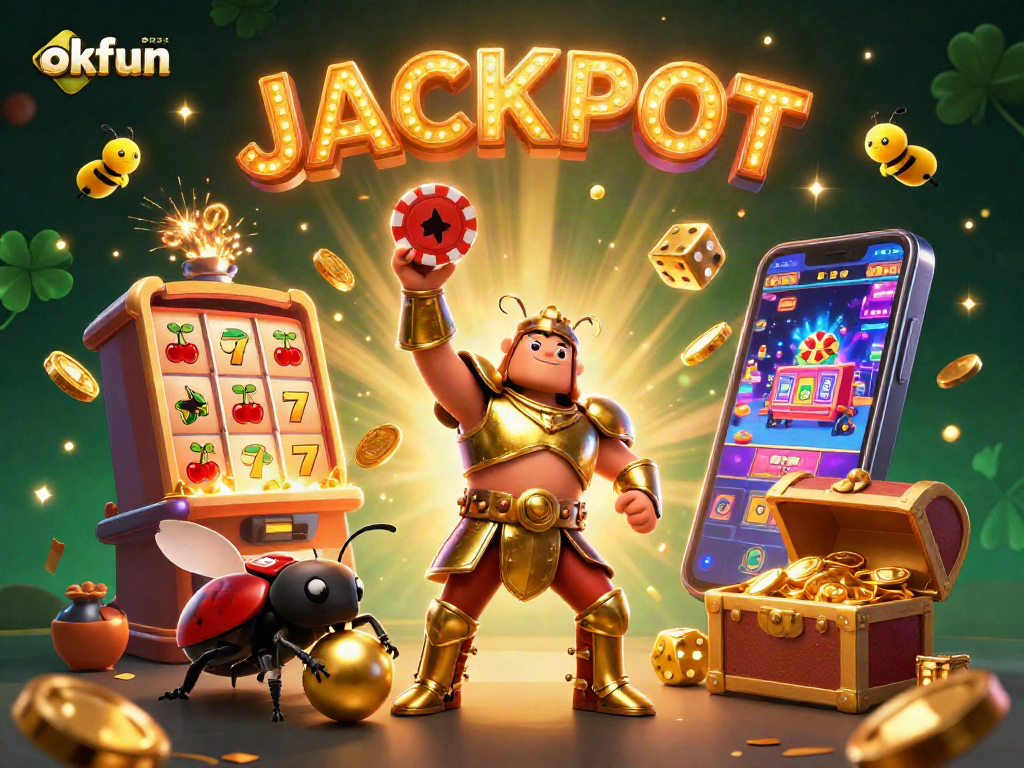Engage with okfun's vibrant slots scene featuring cartoon beetles in a casino adventure.