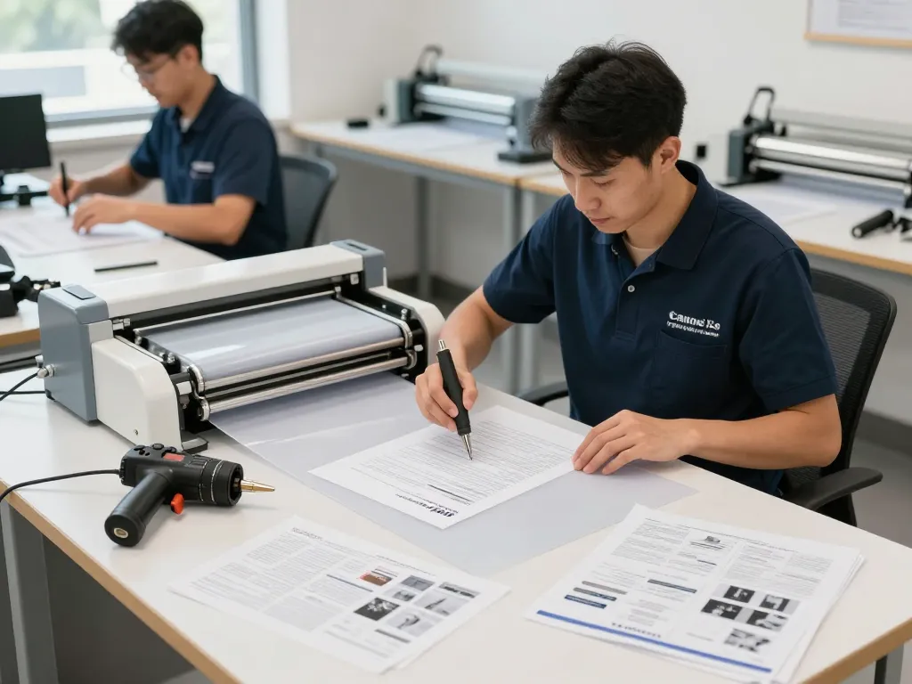 dịch vụ bóc ép plastic showcasing a technician separating laminated documents safely and professionally