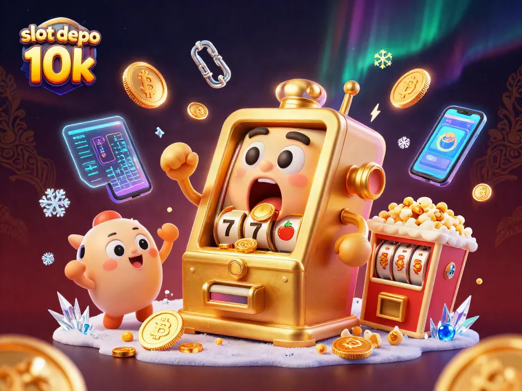 Engage with slot depo 10k excitement as a golden slot machine celebrates a huge jackpot!