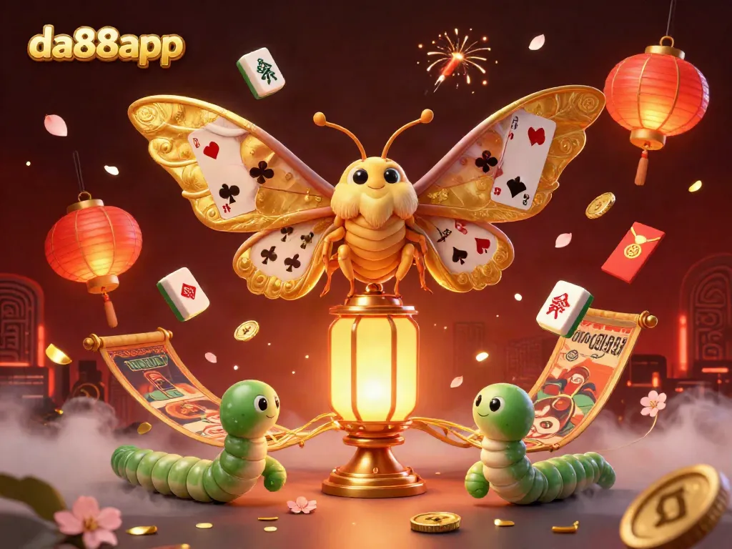 Experience thrilling gaming with da88app featuring vibrant casino elements and a majestic moth.