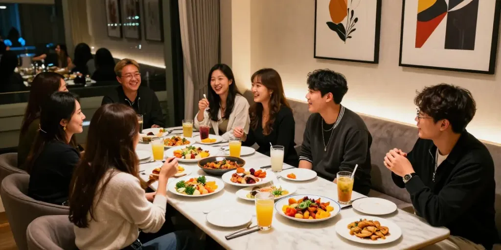 강남구구단 쩜오에서 친구들과 함께 즐거운 시간을 보내는 모습