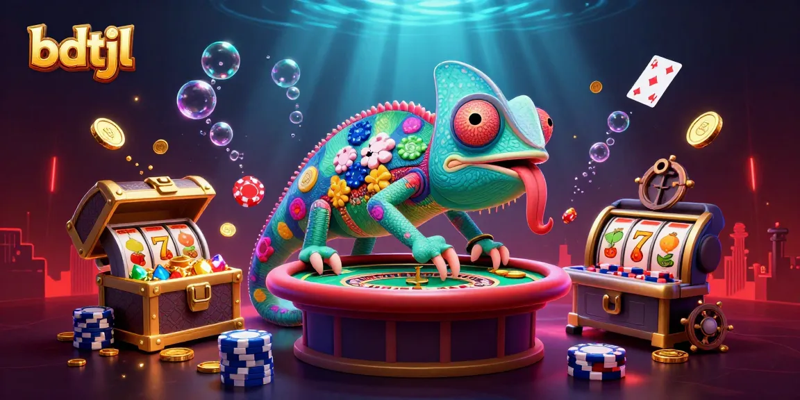Capture winning moments with bdtjl in a vibrant casino scene featuring a chameleon owner.