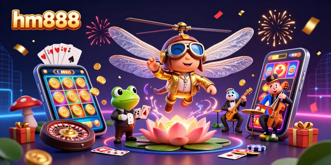 Experience the thrill of gaming at hm888 with vibrant casino characters and dynamic action in this captivating illustration.