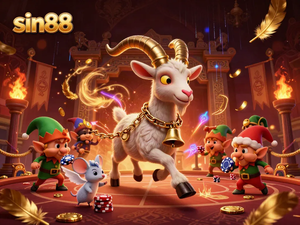 Experience the thrill of sin88 with an enchanting holiday-horror casino scene packed with characters and vibrant casino elements.