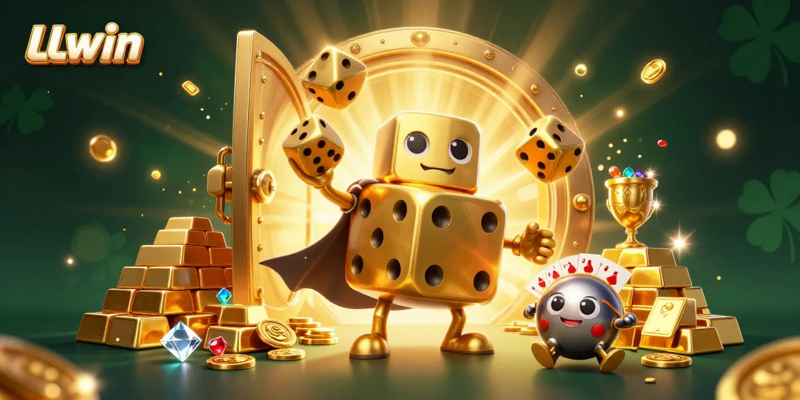 Experience the excitement of LLwin with golden dice and treasures in this captivating casino scene.