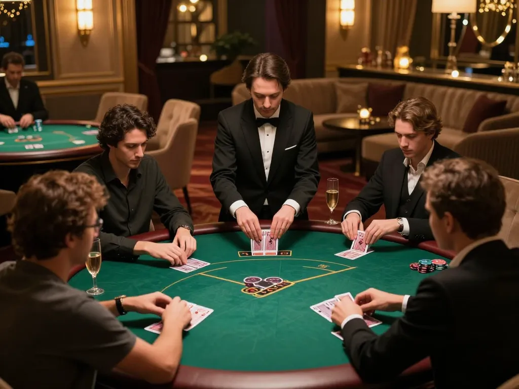 Experience exclusive poker gameplay at 789clubgo's upscale gaming room with serious players engaged.