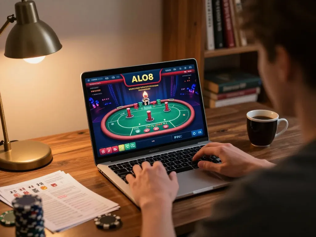 Player enjoying an engaging ALO8 online casino game while strategizing with notes.