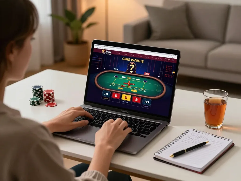 Player engaging with dynamic live dealer game on laptop at home, xx88 online casino experience.