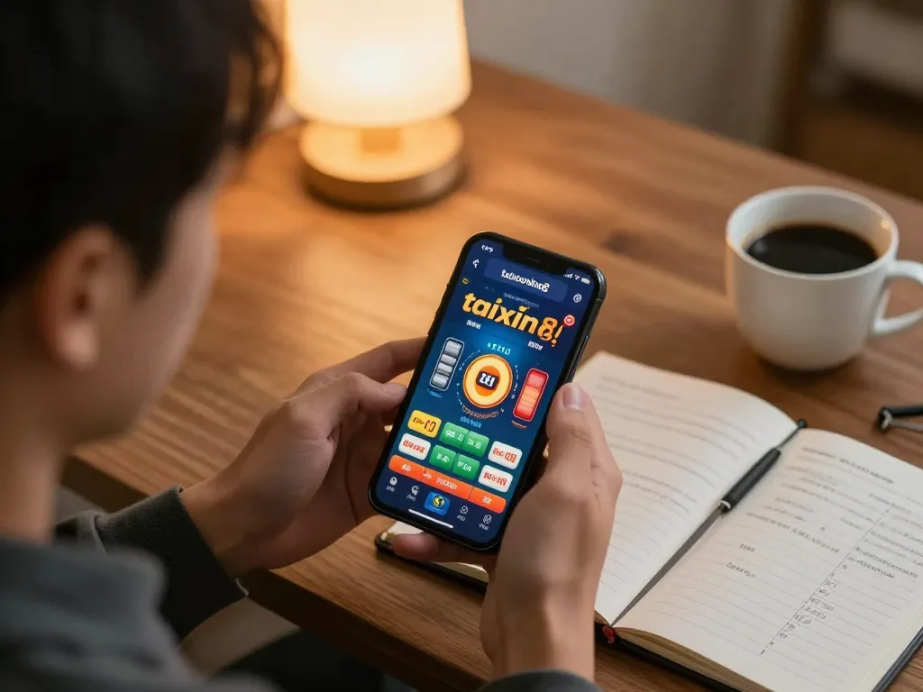 Engaged player enjoying Tài Xỉu on taixiuonline8 at home, focused on smartphone screen.
