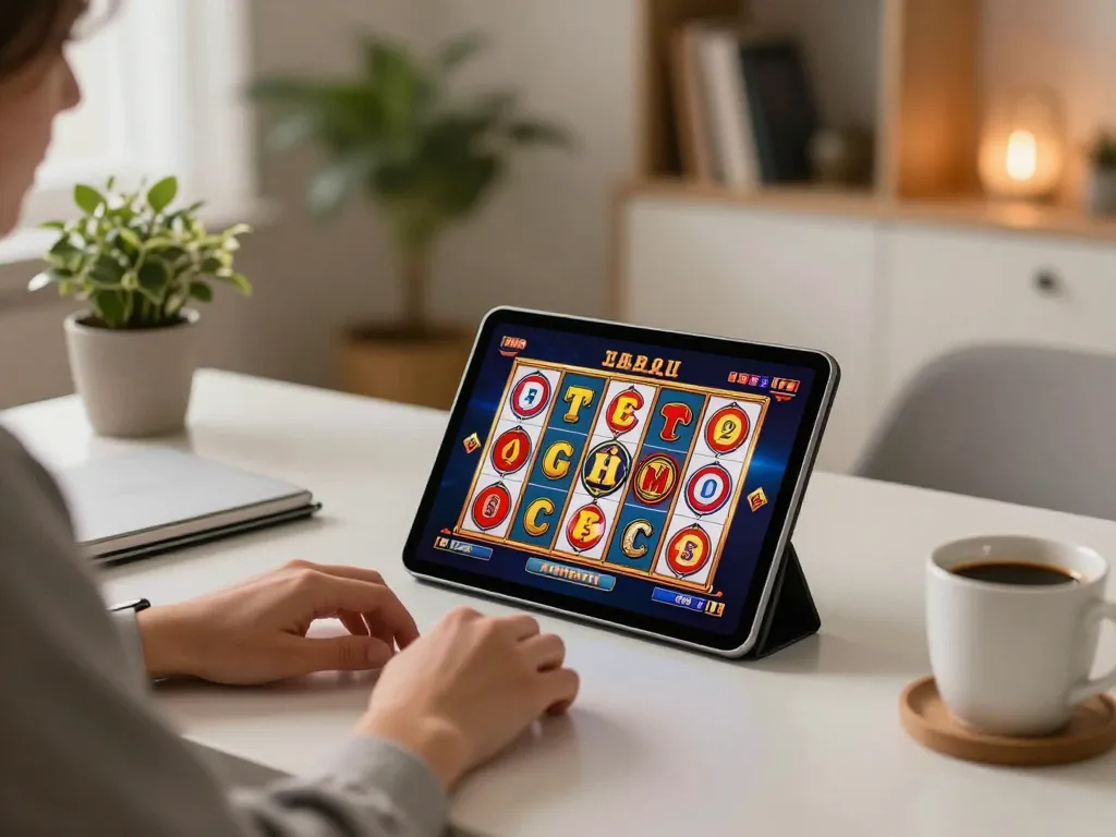 Engaging in online slots at RR88, showcasing vibrant game visuals and strategic planning.